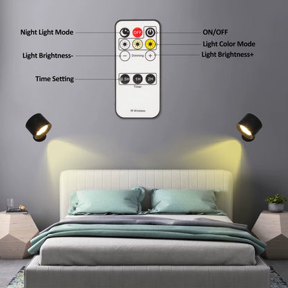 Led Wall Lamp Touch Control IR Remote 360 Rotatable USB Recharge Wireless Portable Night Light for Bedside Bedroom Reading Lamp